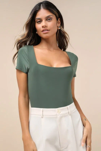 Lulus Perfect Possibility Olive Green Short Sleeve Bodysuit