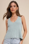 Lulus Perfect Potential Sage Green V-neck Sweater Tank Top In Sage Green