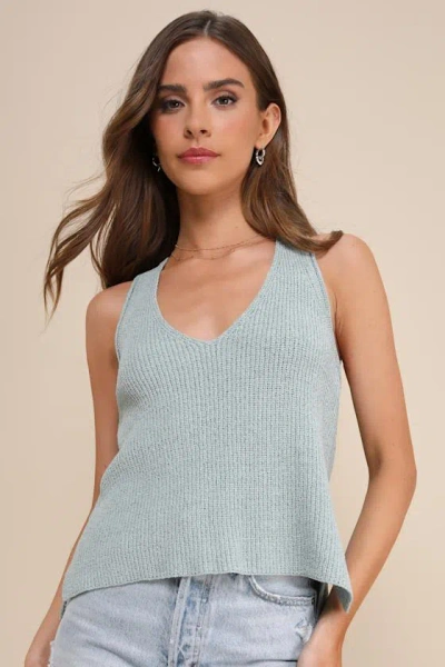 Lulus Perfect Potential Sage Green V-neck Sweater Tank Top