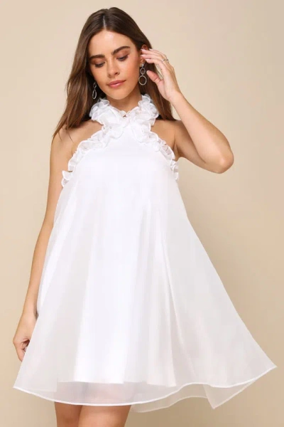 Lulus Perfect Stunner White Organza Ruffled Halter Mini Dress