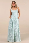 Lulus Perfected Aura Sage Jacquard Tie-back Maxi Dress With Pockets