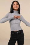 Lulus Perfected Comfort Heather Grey Turtleneck Sweater Top In Heather Grey