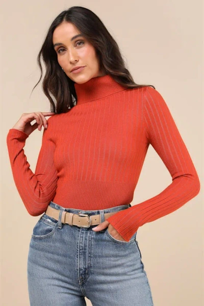 Lulus Perfected Comfort Orange Turtleneck Sweater Top