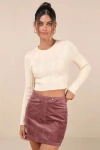 Lulus Perfected Cuteness Mauve Corduroy High-rise Mini Skirt In Mauve