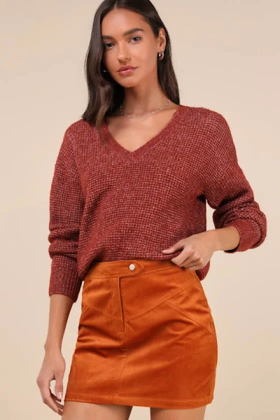 Lulus Perfected Cuteness Rust Orange Corduroy High-rise Mini Skirt