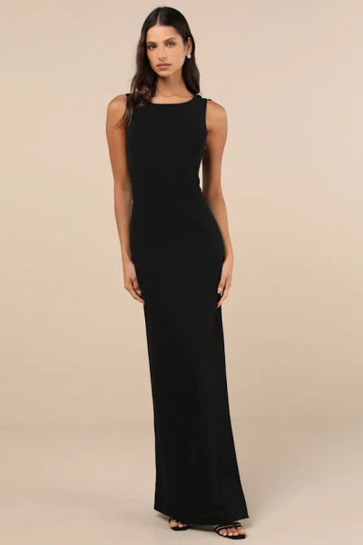 Lulus Perfected Poise Black Bow Cutout Column Maxi Dress