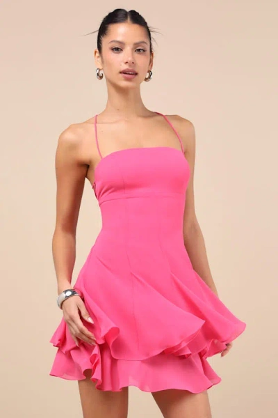 Lulus Perfected Sweetness Hot Pink Pleated Tiered Mini Dress