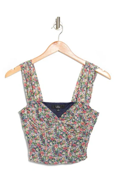 Lulus Perfectly Abloom Corset Top In Navy/ Pink/ Yellow