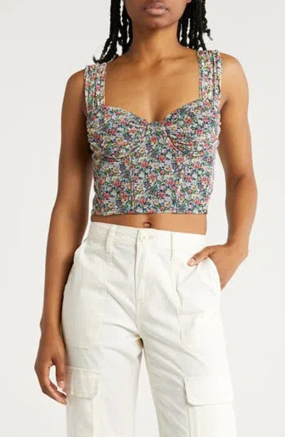 Lulus Perfectly Abloom Corset Top In Navy/pink/yellow