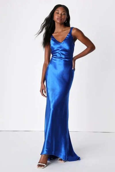 Lulus Perfectly Classy Royal Blue Satin Strappy Maxi Dress