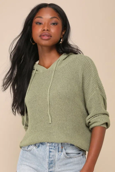 Lulus Perfectly Comfortable Sage Green Knit Hooded Sweater Top