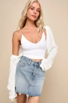 Lulus Perfectly Comforting Ivory Pointelle Open-front Shrug Sweater In Ivory
