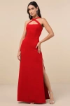 Lulus Perfectly Demure Red Backless Column Maxi Dress In Red