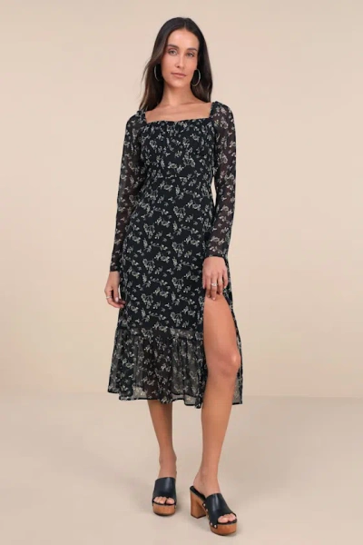 Lulus Perfectly Elevated Black Floral Long Sleeve Midi Dress