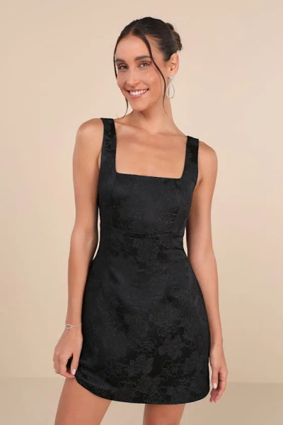 Lulus Perfectly Flirtatious Black Floral Jacquard Tie-back Mini Dress