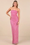 Lulus Perfectly Luxurious Pink Pearl Strapless Maxi Dress In Pink