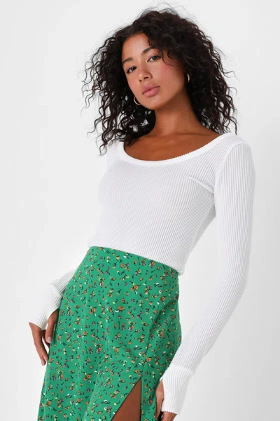 Lulus Perfectly Mine Ivory Ribbed Long Sleeve Top