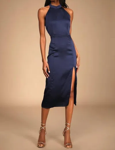 Lulus Perfectly Polished Halter Midi Dress In Navy Blue