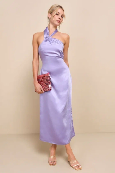 Lulus Perfectly Sleek Lavender Satin Halter Slip Midi Dress In Purple