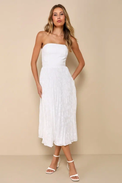 Lulus Perfectly Stunning Ivory Jacquard Strapless Midi Dress