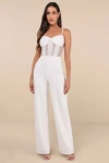 Lulus Perfectly Sultry White Sheer Mesh Bustier Wide-leg Jumpsuit In White