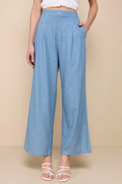 Lulus Perfectly Versatile Blue Chambray High Rise Wide-leg Pants