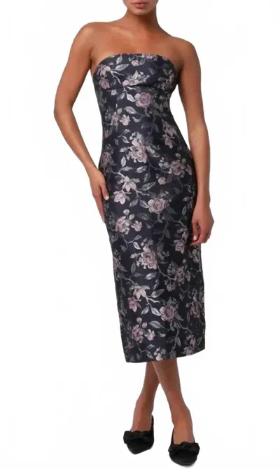 Lulus Perla Jacquard Strapless Midi Dress In Blue In Black