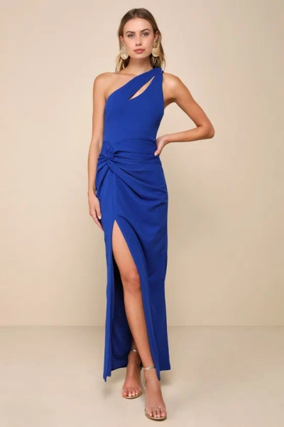 Lulus Phenomenal Allure Blue One-shoulder Knotted Maxi Dress