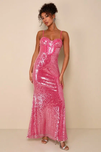 Lulus Phenomenal Presence Magenta Sequin Bustier Maxi Dress