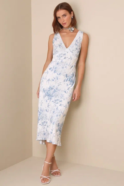 Lulus Picture-perfect Days White Floral Lace V-neck Midi Dress