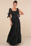 Lulus Picturesque Allure Black Jacquard Tie-strap Maxi Dress In Black