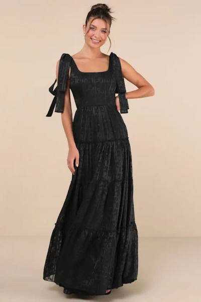 Lulus Picturesque Allure Black Jacquard Tie-strap Maxi Dress
