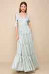 Lulus Picturesque Allure Sage Green Jacquard Tie-strap Maxi Dress In Sage Green