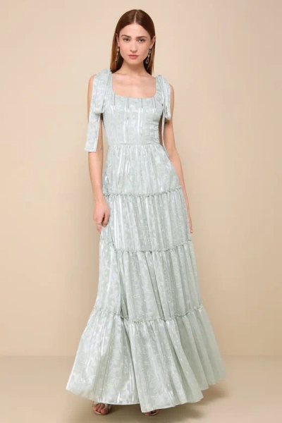 Lulus Picturesque Allure Sage Green Jacquard Tie-strap Maxi Dress