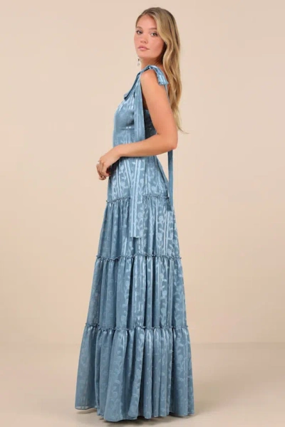 Lulus Picturesque Allure Slate Blue Jacquard Tie-strap Maxi Dress