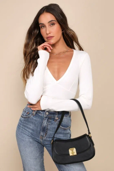 Lulus Picturesque Charm Black Faux Leather Shoulder Bag