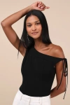 Lulus Pivotal Chicness Black One-shoulder Top In Black