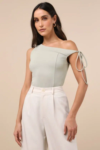 Lulus Pivotal Chicness Sage Green One-shoulder Top