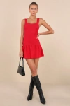 Lulus Playful Attitude Red Sleeveless Seamed Drop-waist Mini Dress In Red