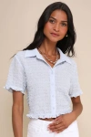 Lulus Playful Impression Light Blue Textured Button-up Collared Top In Light Blue