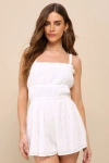 Lulus Playful Summer White Eyelet Embroidered Tie-back Romper In White