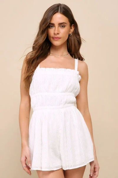 Lulus Playful Summer White Eyelet Embroidered Tie-back Romper