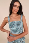 Lulus Playfully Chic Teal Green Multi Boucle Cropped Tank Top In Teal Green
