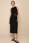 Lulus Pleasant Poise Black High-rise A-line Midi Skirt In Black