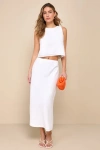 Lulus Pleasant Poise White High-rise A-line Midi Skirt In White