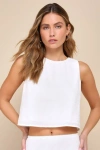 Lulus Pleasant Poise White Sleeveless Cropped Tank Top In White