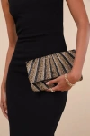 Lulus Pleased Rsvp Black And Gold Multi Striped Beaded Clutch In Black And Gold