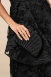 Lulus Pleat Perfection Black Satin Pleated Hard Clutch In Black