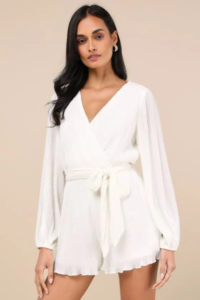 Lulus Plissed To Be Here White Plisse Balloon Sleeve Romper