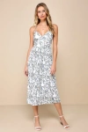 Lulus Poise And Perfection Ivory Floral Print Pleated Midi Dress In Ivory
